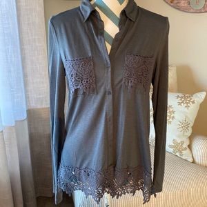 Daytrip Gray Lace Detail Blouse